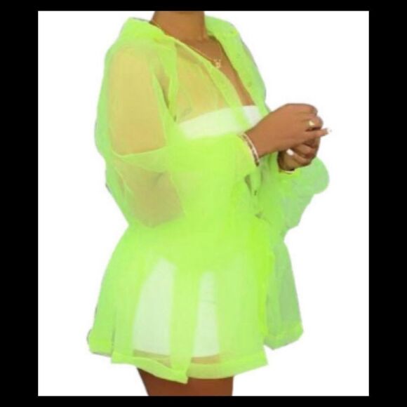 NW/OT! Sheer Mesh LimeGreen Belted Outerwear! - Picture 2 of 6